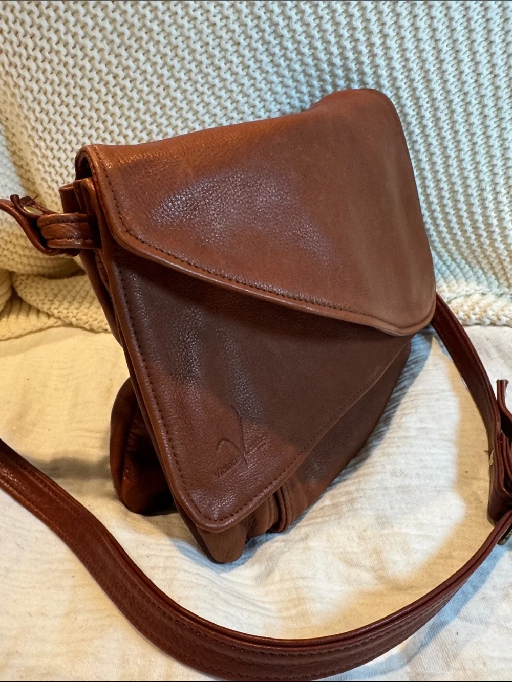Victoria Leather   Cognac Leather Messenger Crossbody